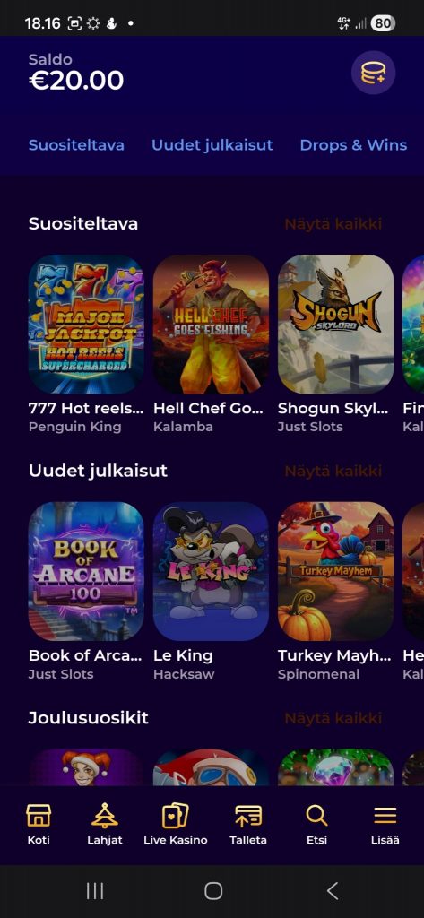 Kasinoaulassa on paljon pelejä